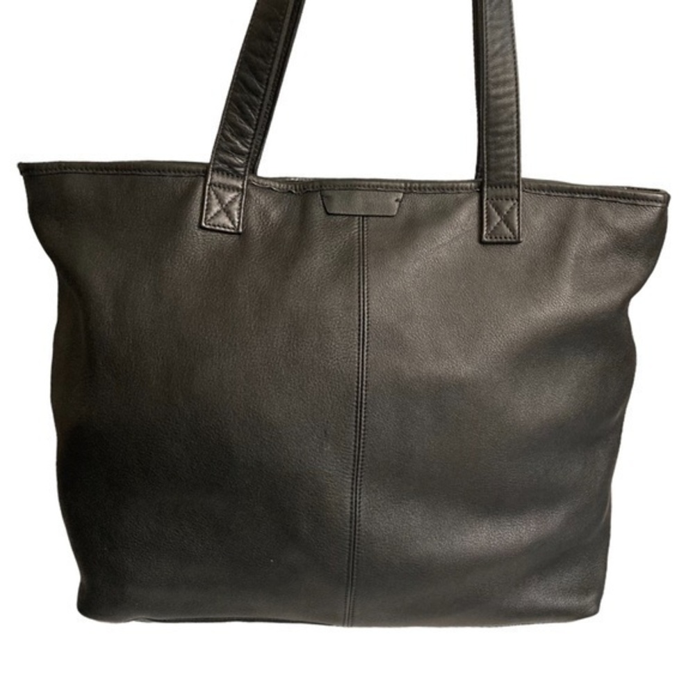 Leatherology black leather zipper tote bag